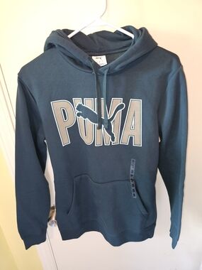 Puma Men's Teal Pullover Hoodie with Large Logo